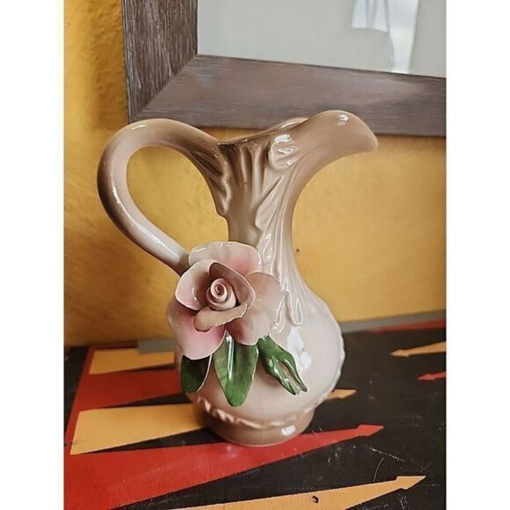 Vintage Nuova Capodimonte Porcelain Flower Water Pitcher Italy 5 7/8"